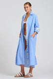 The Luna Oversized Long Line Shirt Dress Blue Stripe Floral Trim