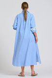 The Luna Oversized Long Line Shirt Dress Blue Stripe Floral Trim