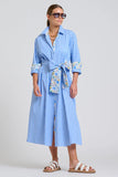 The Luna Oversized Long Line Shirt Dress Blue Stripe Floral Trim