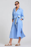 The Luna Oversized Long Line Shirt Dress Blue Stripe Floral Trim