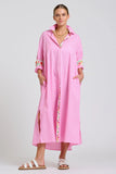 The Luna Oversized Long Line Shirt Dress Pink Stripe Floral Trim