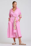 The Luna Oversized Long Line Shirt Dress Pink Stripe Floral Trim