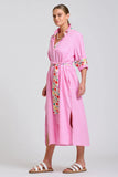 The Luna Oversized Long Line Shirt Dress Pink Stripe Floral Trim