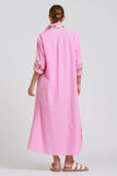 The Luna Oversized Long Line Shirt Dress Pink Stripe Floral Trim
