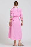The Luna Oversized Long Line Shirt Dress Pink Stripe Floral Trim