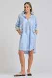 Winnie Classic Shirtdress - Pale Blue Stripe With Floral Trim
