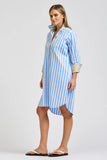 Winnie Classic Shirtdress - Pale Blue Stripe With Floral Trim