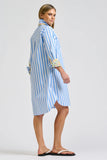 Winnie Classic Shirtdress - Pale Blue Stripe With Floral Trim