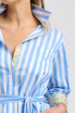 Winnie Classic Shirtdress - Pale Blue Stripe With Floral Trim