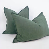 Reims Stonewashed Heavy Weight French Linen Cushion Feather Filled 60cm - Forest Green