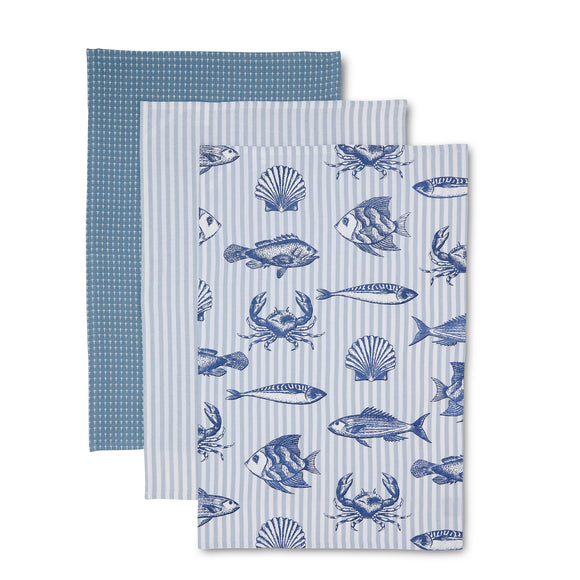 Fish Stripe Tea Towel Pack 3