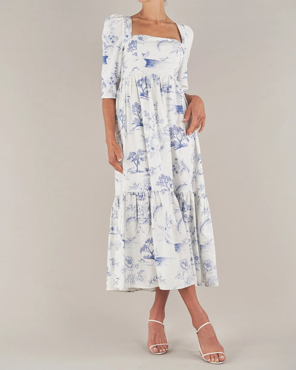 Blue Willow Linen Maxi Blue Multi Print