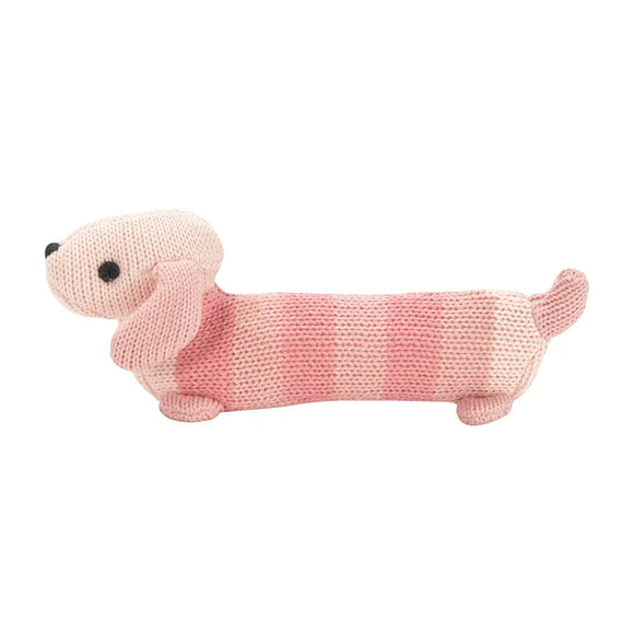 Hand Rattle – Knit – Dachshund Pink