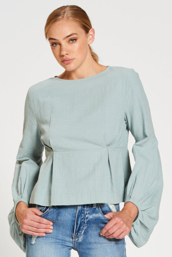 Alice Elevated Sleeve Top Duck Egg Blue