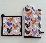 Oven Glove & Pot Holder Set Bright Hens