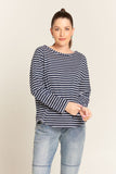 Long Sleeve Wide Stripe Printed Cotton Tee White/ Navy