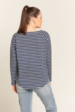 Long Sleeve Wide Stripe Printed Cotton Tee White/ Navy