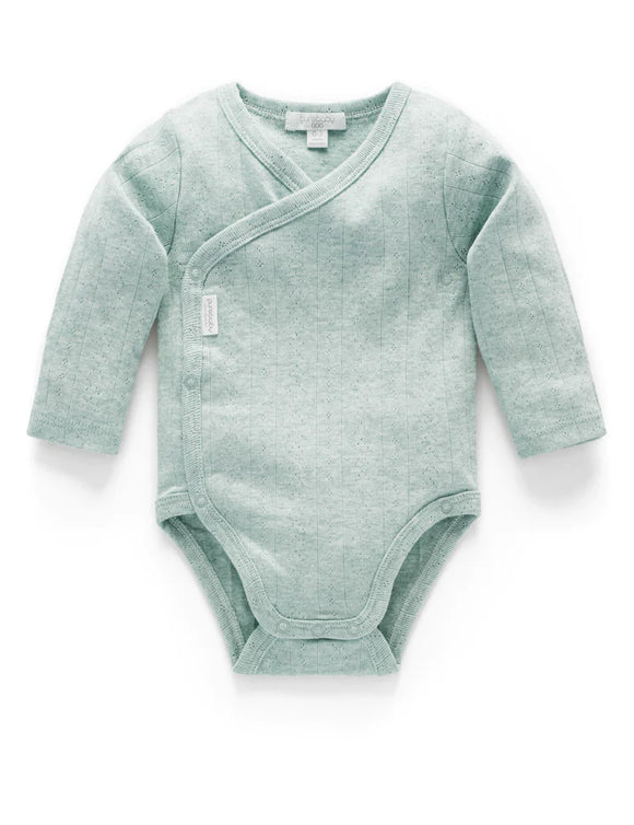 Pointelle Long Sleeve Wrap Bodysuit Fern Melange