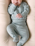 Pointelle Long Sleeve Wrap Bodysuit Fern Melange