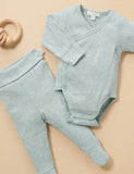 Pointelle Long Sleeve Wrap Bodysuit Fern Melange