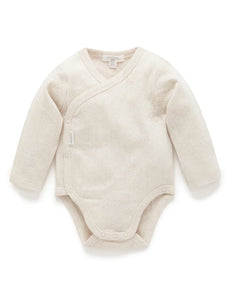 Pointelle Long Sleeve Wrap Bodysuit Wheat Melange