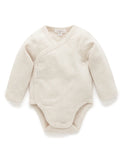 Pointelle Long Sleeve Wrap Bodysuit Wheat Melange