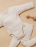 Pointelle Long Sleeve Wrap Bodysuit Wheat Melange