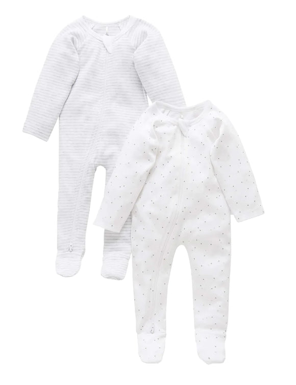 Pale Grey Melange 2 Pack Zip Growsuit