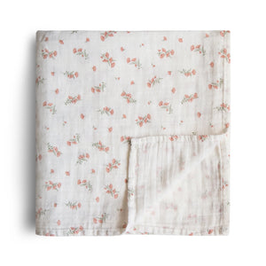 Organic Cotton Muslin Swaddle Blanket Pink Flowers