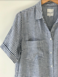 Classic Everyday Shirt Dress Navy Horizontal Stripes