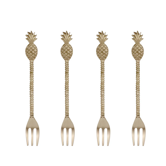 Pineapple Brass Fork Set of 4