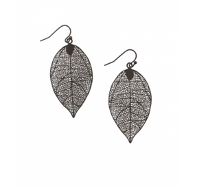 Small Black Leaf Earrings