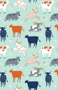 Tea Towel Green Cows