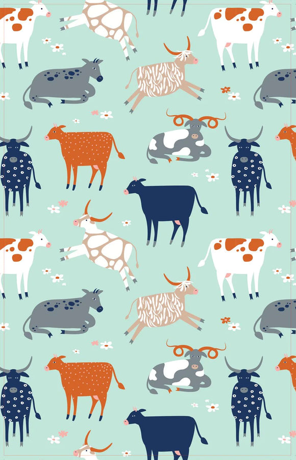 Tea Towel Green Cows