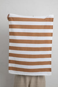 Cafe Stripe Tea Towel Tan & White