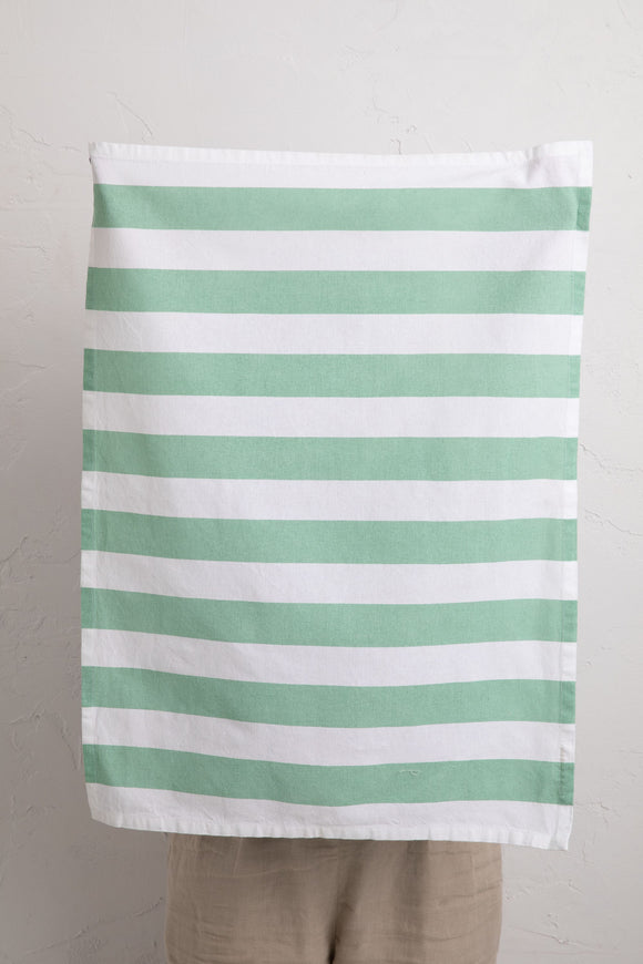 Cafe Stripe Tea Towel Lichen & White